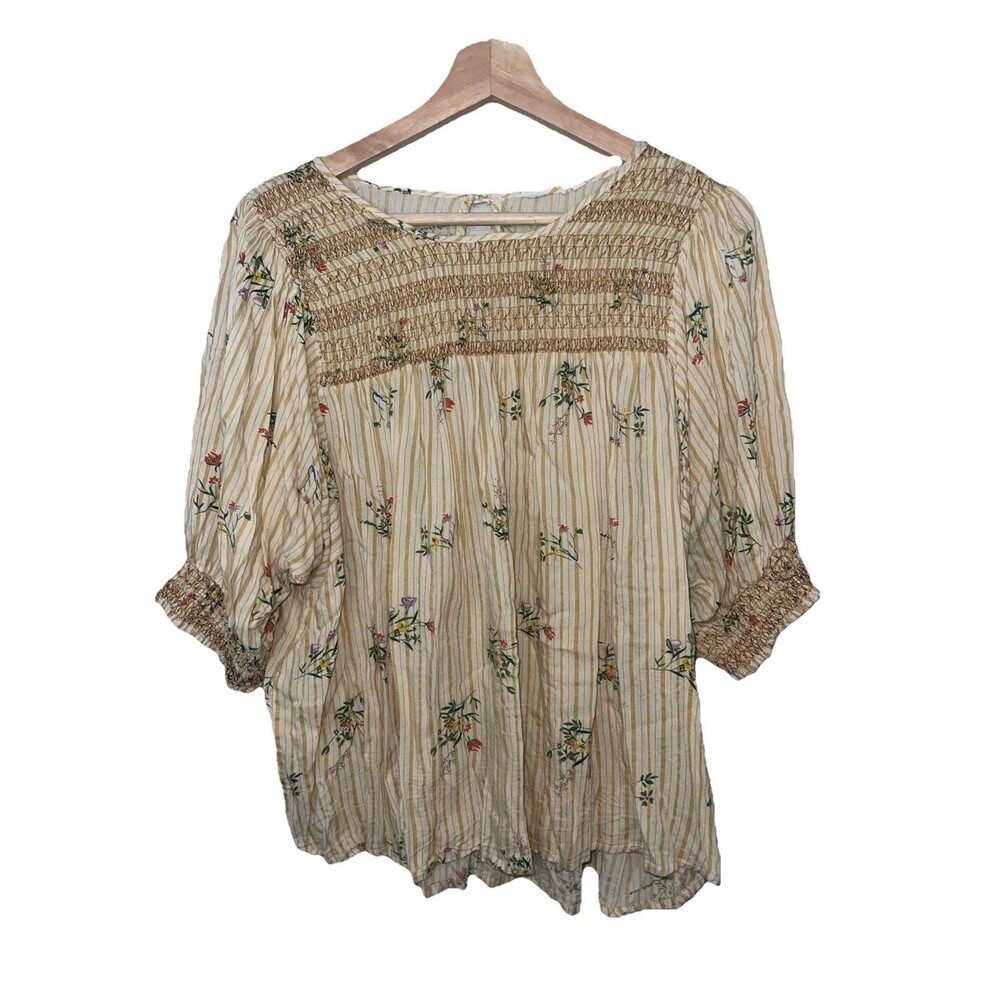Acos & A Yellow Floral Peasant Top Women’s Size XL